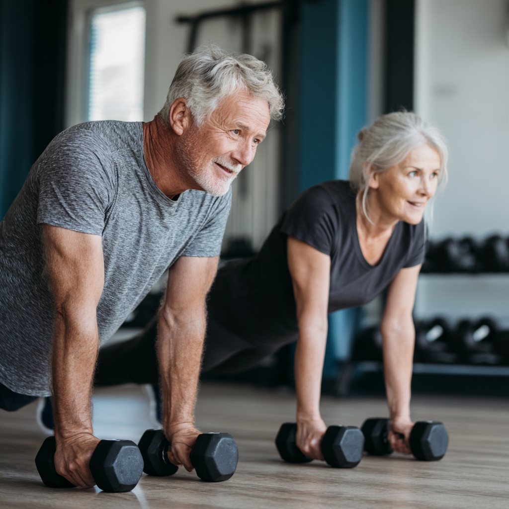 Older adults engaging in low-impact strength training with focus on stability and mobility